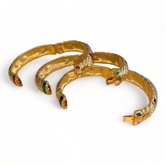 Joan Rivers | 3 Vintage Gold & Enamel Bangle Bracelets w/ Rhinestones - Picture 3 of 5